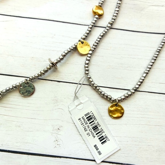 NEW NWT J. Jill Gold Disc Silver Bead Stretchy Necklace Bracelet $39 Retail - Picture 2 of 6